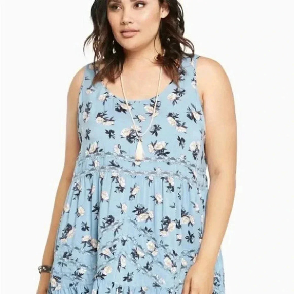 torrid Tops - Torrid Floral Print Challis Hi-Lo Ruffle Tank Top 3X
